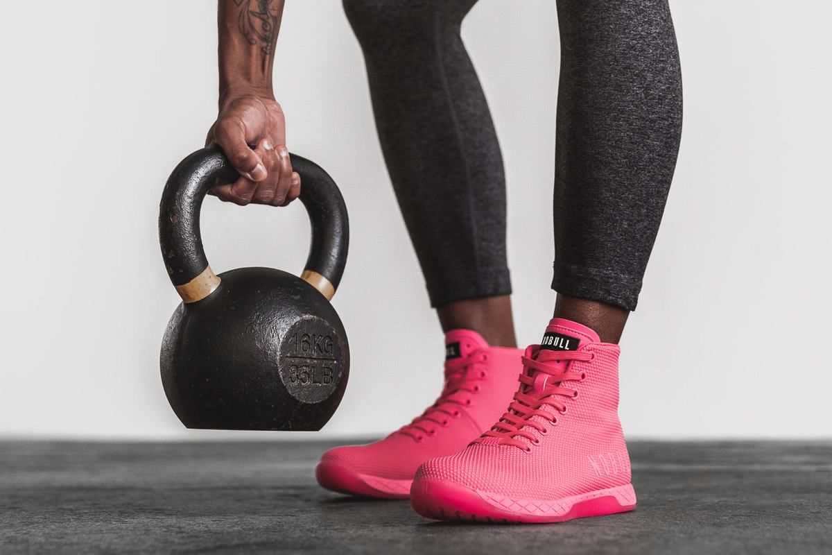 Nobull Superfabric High-Top Neon Women's Trainers Pink | Australia (ZL4259)